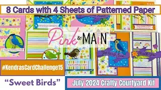 8 Cards from 4 Sheets of 6x6 paper - @PinkandMain July 2024 Crafty Courtyard Kit Sweet Birds