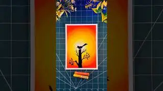 Beautiful Sunset Bird 🕊️ Silhouette | Easy Oil Pastel Drawing Step by Step #shorts #viral #ytshorts