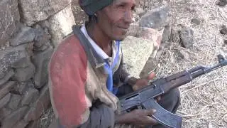 AK-47 set up in Nova Gorgora 16th century Portuguese settlement, Ethiopia