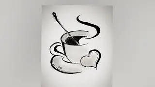 coffee cup drawing/How to draw coffee cup with heart easy step by step/Easy Shading technic