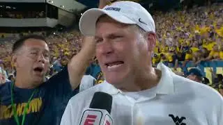 Emotional Rich Rod after winning the 2025 Backyard Brawl