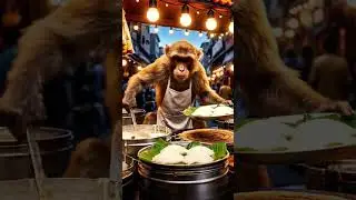 monkey making idli dosa sambhar 😃 #youtube #laugher #short videos #yt #food #reel fun #funniest