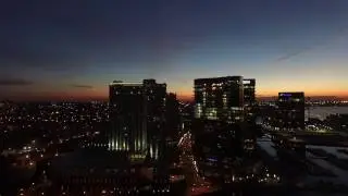 Drone view of Inner Harbor at Early Morning Dawn