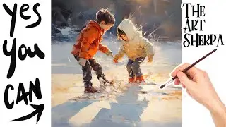 Cheerful and happy Kids playing in the Snow 🌟🎨 How to paint Draw and paint acrylics