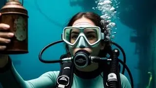 Женщины под водой в латексных полнолицевых противогазах и платьях, имитирующих снаряжение для дай...