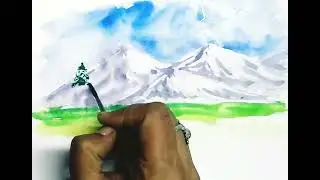 Easy landscape#mountain in watercolor #technique #fineart #painting