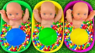 Full of 3 Rainbow BathTubs Candy with M&M's & Magic Slime Cutting Video