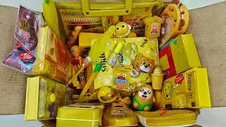 🤩 yellow stationery collection 📚, pencil box school stationery, maggie eraser, pens, nailpolish, toy