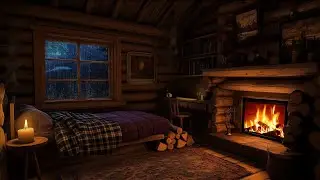 Cozy Rainy Night in a Rustic Cabin &ndash; Fireplace, Books & Warm Ambience