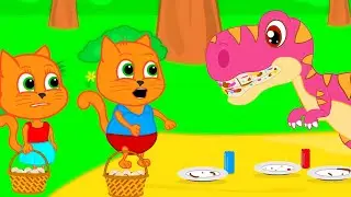 🔴 Família de Gatos - Dinossauro Em Um Piquenique Desenho Infantil em Português Brasil