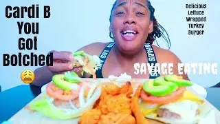 DELICIOUS TURKEY BURGERS AND SWEET POTATOE FRIES || MUKBANG | EATING SHOW