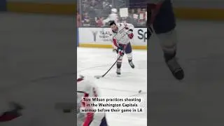 Tom Wilson practices shooting in the Washington Capitals warmup before their game in LA  #tomwilson