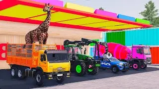 Garage with colors - ALL TRUCK WITH DOBLE FLATBED TRAILER TRUCK, VOLVO, MACK, KAMAZ