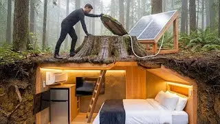 Building a house in the forest (ASMR) - This guy built a modern mini basement house all by himself