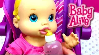 Feeding my Baby Alive Sip N Slurp Doll Drinks Orange Doll Juice in New Pet Bottle
