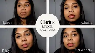 Clarins Lip Comfort Oil Swatches on Tan Skin | Honey, Cherry, Pitaya and Strawberry |