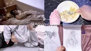 ASMR 6am morning routine | skincare, cooking breakfast, and drawing | no talking