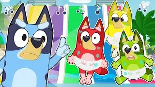 FIVE LITTLE BABIES 🐶💙 With Colorful Bluey Jumping on the Pool
