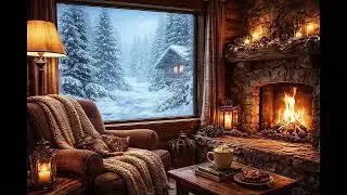 Cozy Winter Cabin Ambience | Heavy Blizzard Sounds & Fireplace for Sleep