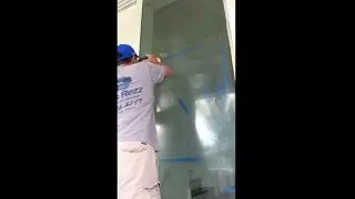 Glass scratch removal on impact resistant sliding door. #GlassRezz #Scratchremoval