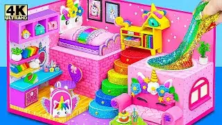 How To Make CUTEST Unicorn House with Bedroom, Rainbow Stairs, Rainbow Slime ❤️ DIY Miniature House