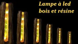 Lampe à led en bois et  résine époxy