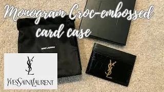Saint Laurent Monogram Croc Embossed Patent Leather Card Case