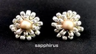 【ビーズステッチ】アンティーク調ロングドロップビーズのフラワーピアス(イヤリング)☆作り方 How to make a beaded flower earrings.