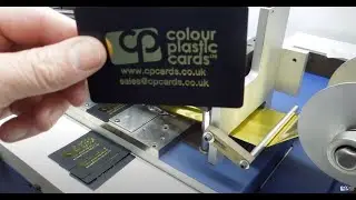 Hot foil printing onto plastic cards in action