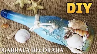 DIY: Como Fazer GARRAFA DECORADA FUNDO DO MAR - Artesanato e Reciclagem