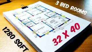 32 x 40 sqft house plan with 3 bed rooms II 1280 sqft ghar ka design II 3 bhk house design