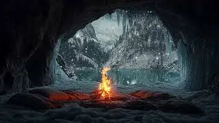 Winter Blizzard and Crackling Fire Sound in a Cave for Deep Sleep Stress Relief and Relaxation