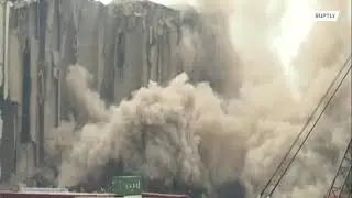 Massive grain silo collapses in port of Beirut
