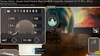 osu! 447X Square Jump Practice Maps [200BPM t+pazolite_cheatreal GO TO HELL AR10] HR