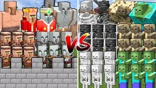 Zombie And Skeleton Army vs Villager And Pillager Alliance In Minecraft