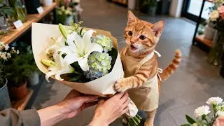 【ジンジャー子猫の日常】小さな花屋さんで、お花のお手伝い 🌸🐱