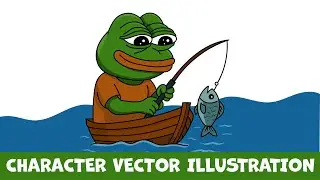 Sketch to Fishing Adventure Pepe Character Design &ndash; Vector Art Journey using Adobe Illustrator 🐸✨🦈🐟