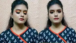 Durga Puja Navami Night Special Makeup Look 2021/ Glam Colourful Eye With Brown Lips /