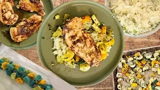 Lemon Pepper Chicken, Herb Rice, Roasted Vegetables, and Cookies
