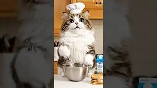 AI Creates Talking Cat Chef Making Pancakes 🍽️ | Hyper-Realistic Kitchen Scene! #aiart #shortvideo