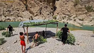 Nomadic Life by the River 🏕️ | Omid Family Covers Canopy with Plants 🌊 | Teamwork & Daily Life Vlog