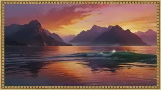 Breathtaking Ocean Sunrise Painting with Mountains | 4K Frame TV Art