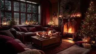 Cozy Christmas Cabin ❄️ Fireplace Crackling & Snowfall for Relax, Sleep, Study