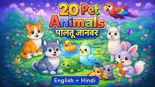20 Pet Animals Name with Hindi Meaning 🐾 | Kids Learning | 20 Pet Animals English + Hindi