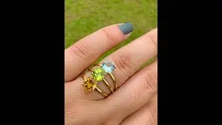 Aneis em ouro 18K com pedras preciosas citrino, peridoto e topazio sky - ViVD joias