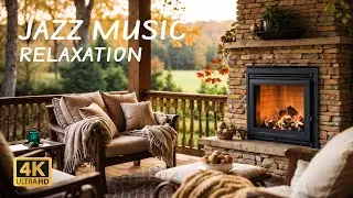 Soothing Autumn Cabin Ambiance 🍂🍁 Fireplace Crackle with Saxophone Jazz Music for Relaxation
