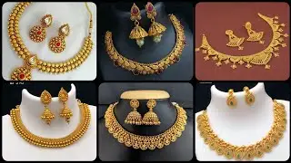 Latest gold necklace with earrings set design//new gold necklace collection 2025
