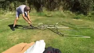 Erecting the Cabanon canvas tent