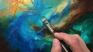 Abstract Zen Art Meditation Painting - Blue, Green, Turquoise, Brown