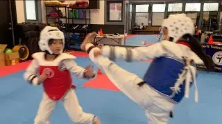 Taekwondo kids spar for the first time!